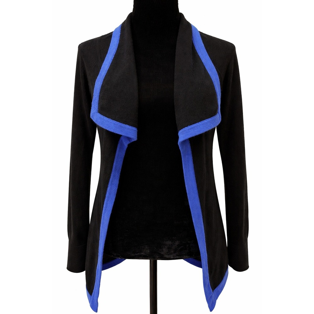 Qi Cashmere Womens Collared Open‎ Front Cardigan Sweater Small Black Cashmere